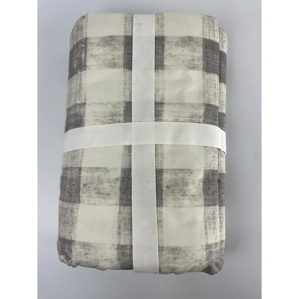 Pottery Barn Rhett Check Organic Percale Duvet Cover‎ Full/Queen Gray NWT $149